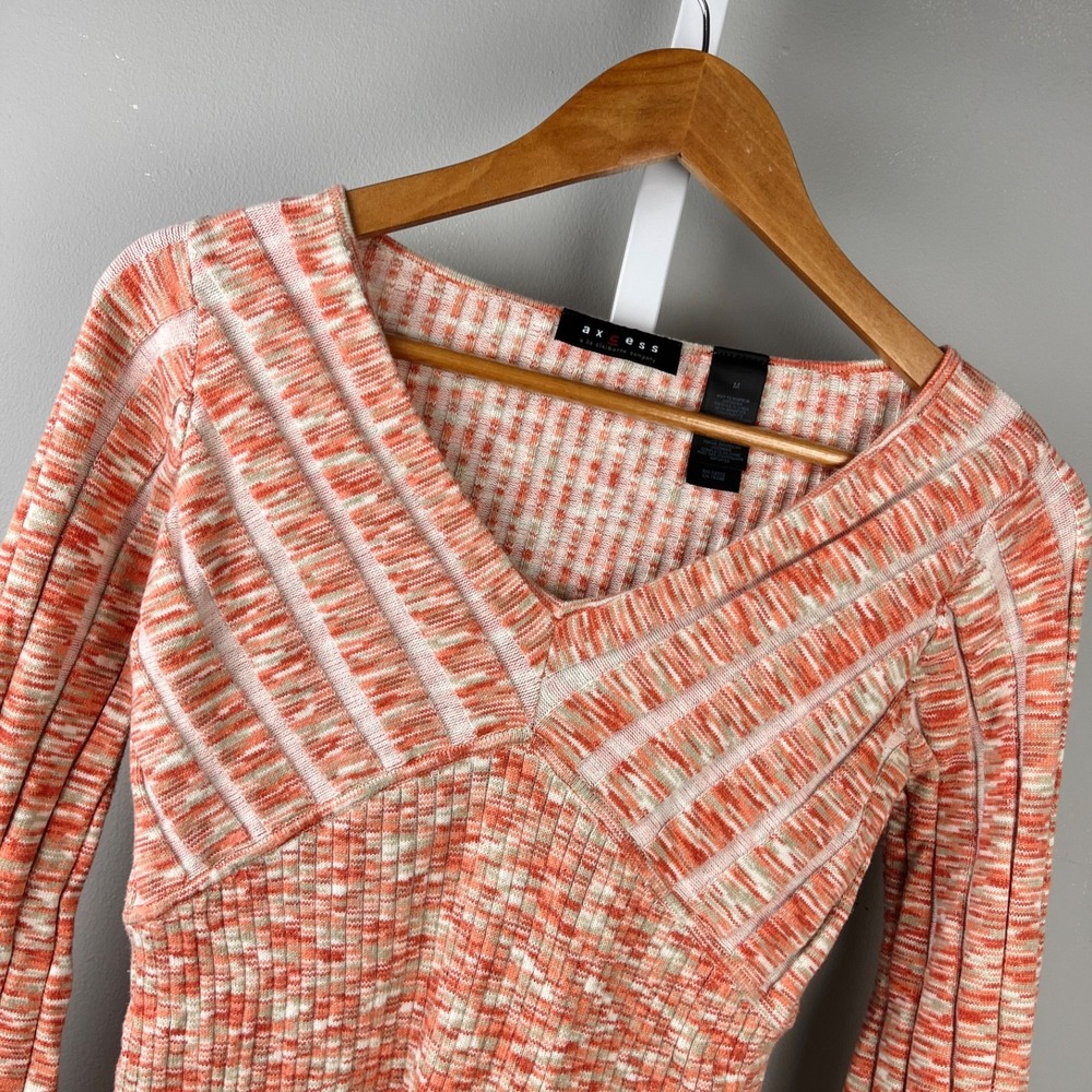 Axcess Liz Claiborne Rib Knit Top Womens M Peach Vintage Y2K Fairy Grunge